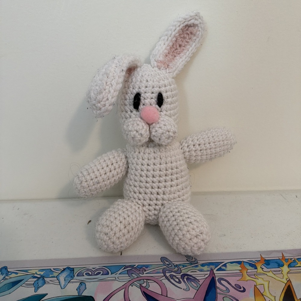 Handmade Crochet Bunny Rabbit Plush Stuffed Animal White 5" Amigurumi